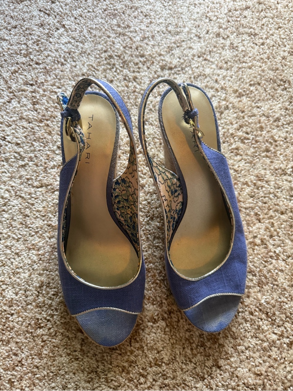 Tahari Blue Slingback Peep-Toe Mules